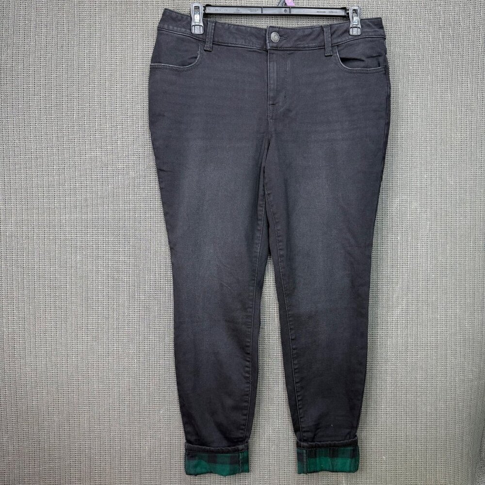 M Jeans By Maurices Womens XL Reg Black Low-Rise Skinny Jeans With Plaid Cuffs